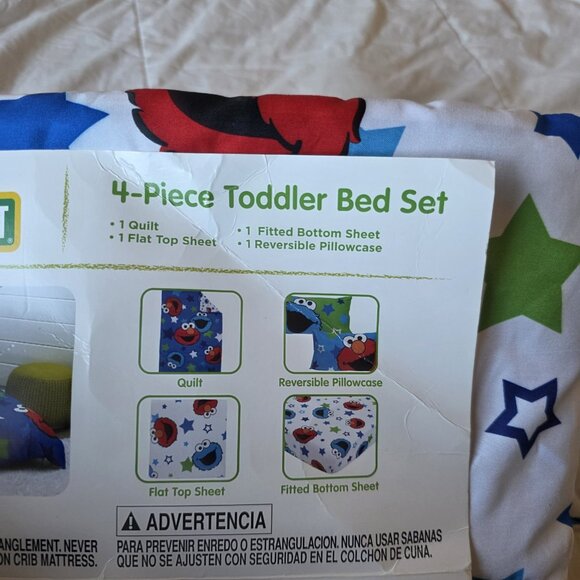Sesame Street Elmo Cookie Monster 4 Pc Toddler Bed Set Blue Red Green New... - Picture 9 of 9